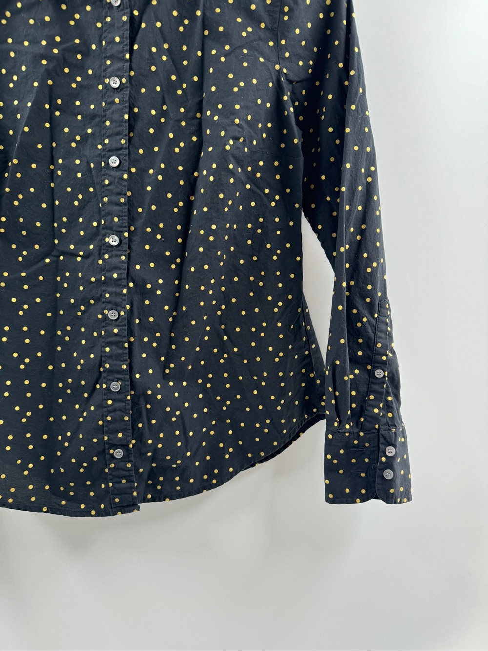J.Crew Perfect Button Down Shirt Women's Size 2 Black Gold Polka Dot - Picture 3 of 8